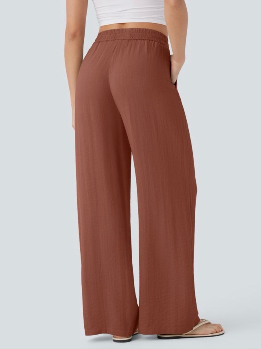HALARA Brown Wide-Leg, High-Waist, Drawstring Pants - Size Large Tall - Picture 2 of 3
